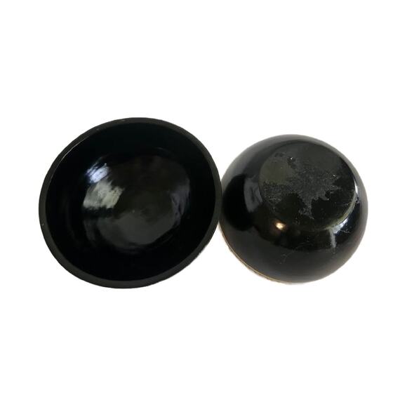 Vintage Black & Gold Lacquer Jewelry Box, Lacquer Wood Decorative Round Box - Picture 4 of 10